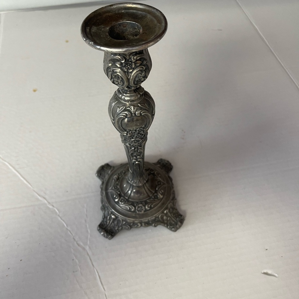 Wm Rogers & Son Silver Candle Holder Silverplate Heavy Old Ornate Antique Rare